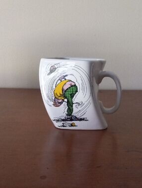 Novelty Comical Golf Cartoon Ceramic Mug - White With Colorful Graphic